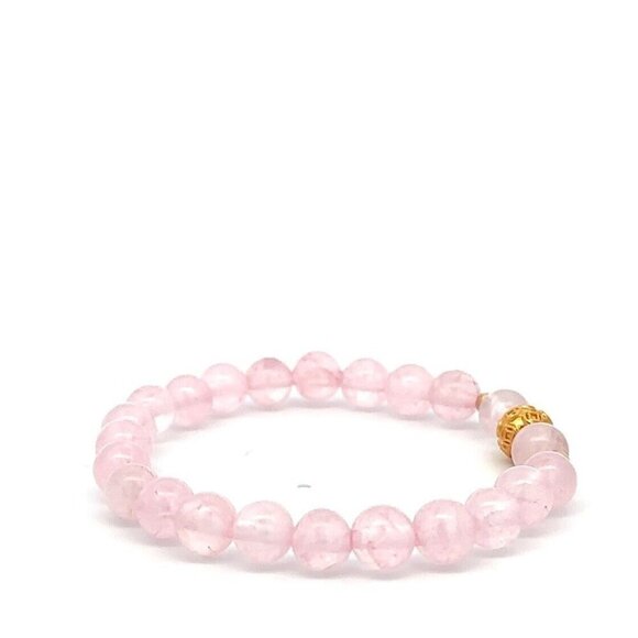 18K Gold Money Ball Lucky Charm Beads Bracelet Gemstones Rose Quartz 6mm - Picture 6 of 6